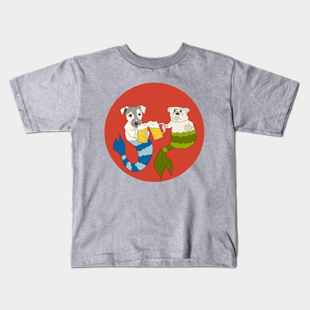 Beer Buddy Mermutts Kids T-Shirt by abrushwithhumor